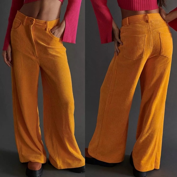 Urban Outfitters Lena Chenille Wide Leg Pant Pumpkin Orange Sz 4 - Picture 1 of 6